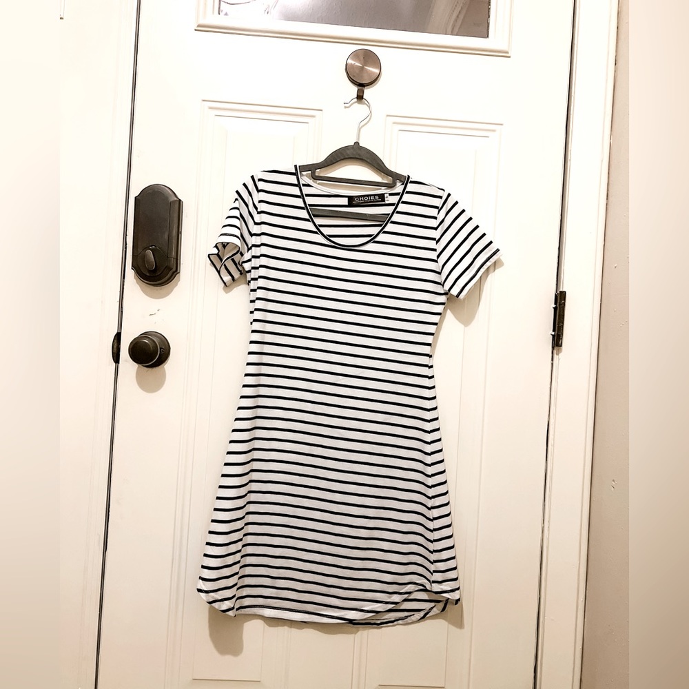Black and white striped shirt dress